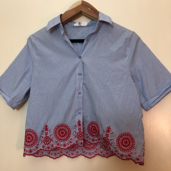 Cropped button-up embroidered blouse - Picture 1 of 3